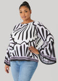 Bell Sleeved Fan Print Blouse