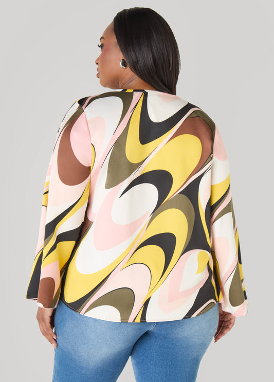 Wavy Print Satin Blouse