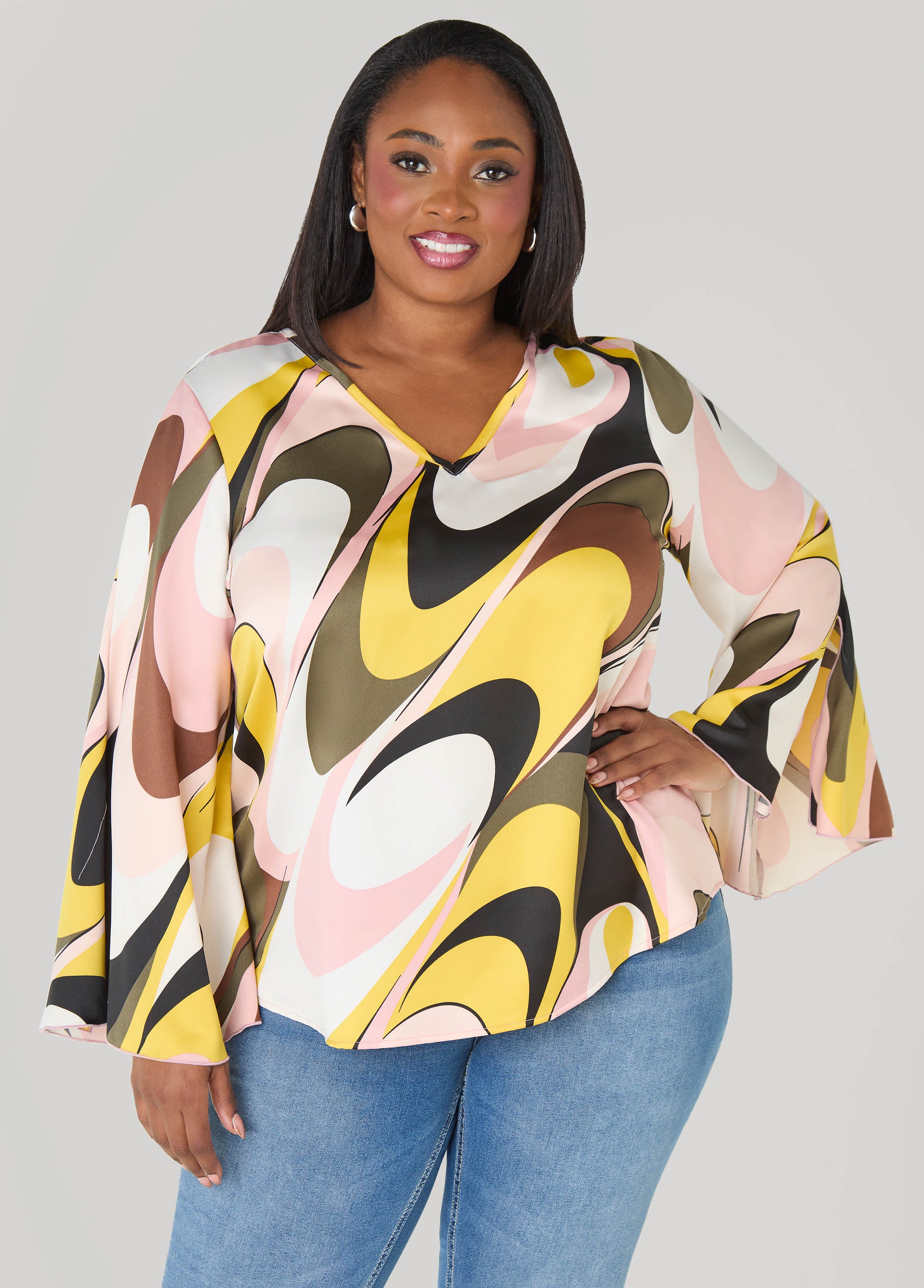 Wavy Print Satin Blouse
