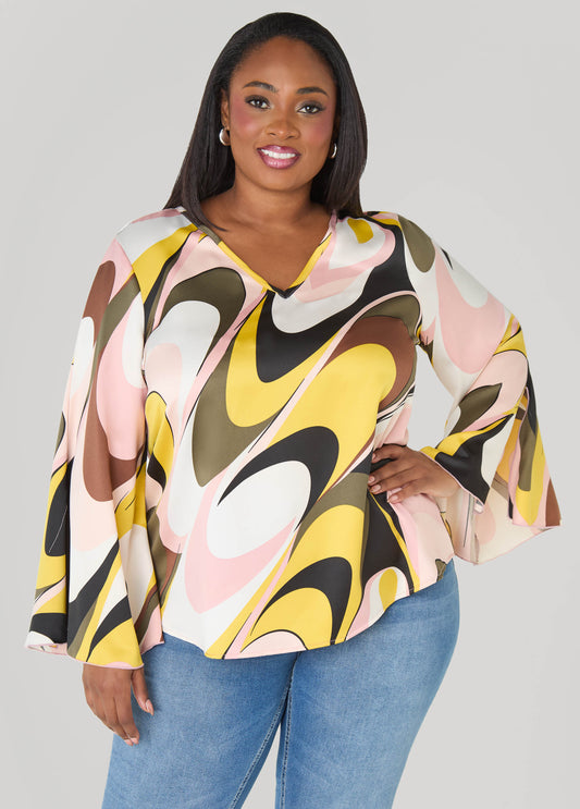 Wavy Print Satin Blouse