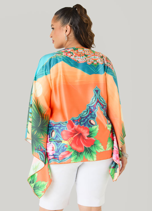 Postcard Print Satin Tunic