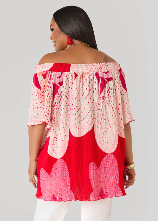 Off The Shoulder Floral Plisse Top