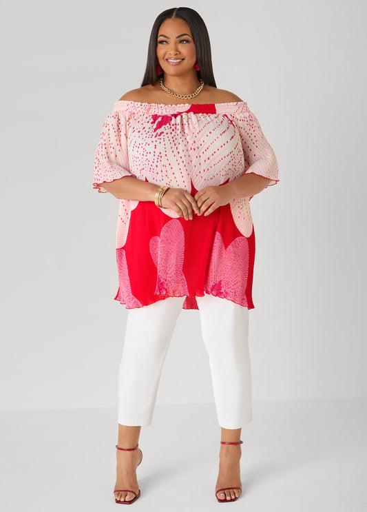 Off The Shoulder Floral Plisse Top – Ashley Stewart