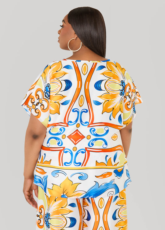 Floral Cowl Neck Blouse