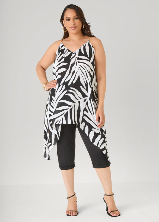 Chain Trimmed Leaf Print Top