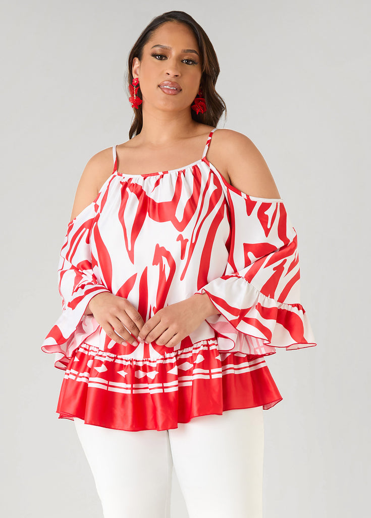 Cold Shoulder Printed Satin Blouse – Ashley Stewart