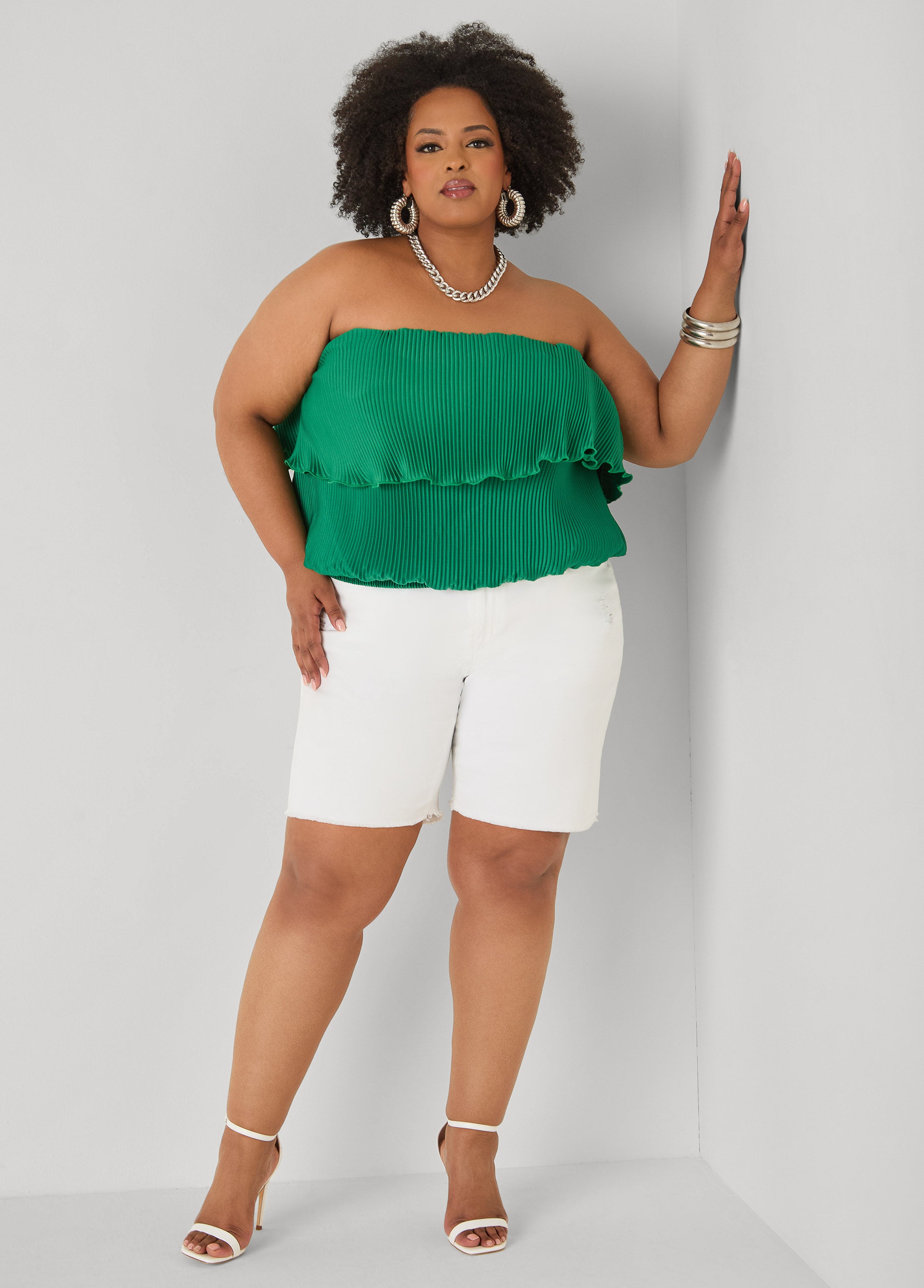 Strapless Plisse Satin Top – Ashley Stewart