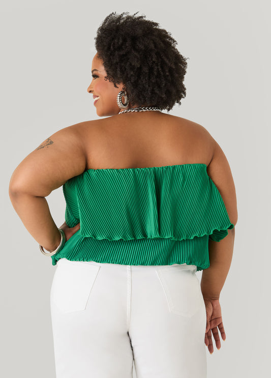 Strapless Plisse Satin Top