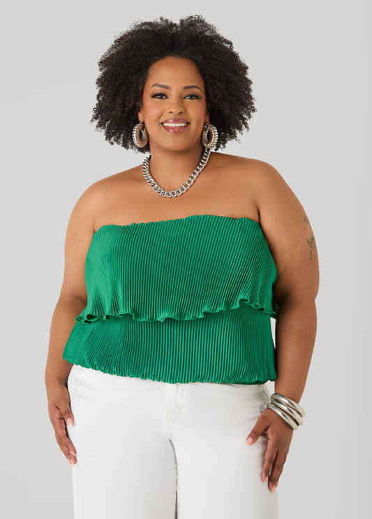 Strapless Plisse Satin Top