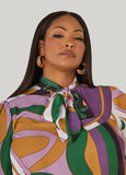 Tie Neck Abstract Print Top