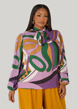 Tie Neck Abstract Print Top