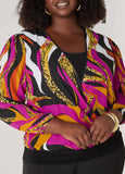 Layered Swirl Print Faux Wrap Top