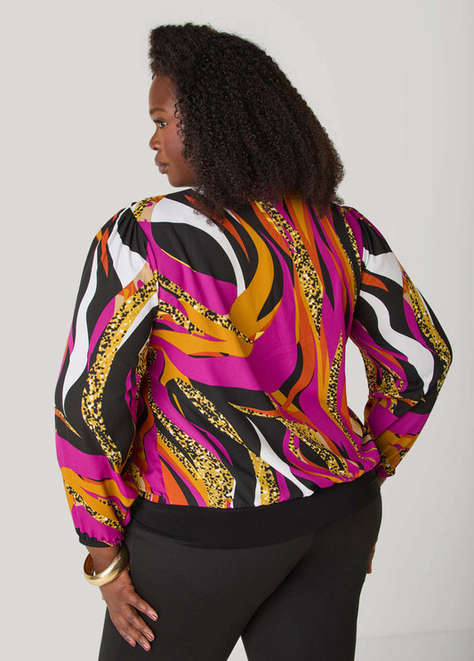 Layered Swirl Print Faux Wrap Top