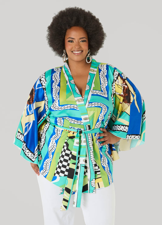 Belted Printed Satin Kimono