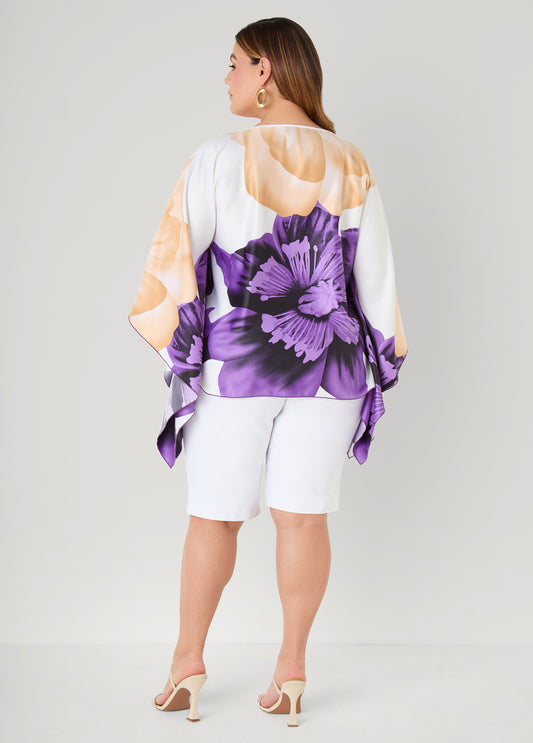 Draped Sleeve Floral Print Tunic