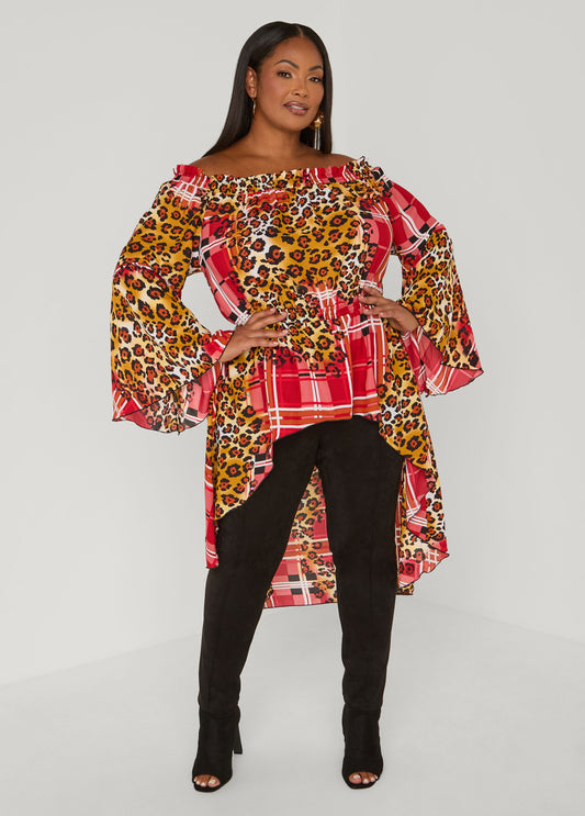 Printed Off The Shoulder Hi Low Top