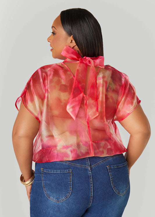 Watercolor Print Organza Blouse