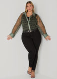 Satin Trimmed Printed Mesh Shirt
