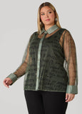 Satin Trimmed Printed Mesh Shirt