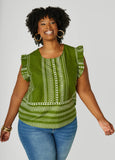 Ruffle Trimmed Printed Cotton Top