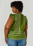 Ruffle Trimmed Printed Cotton Top