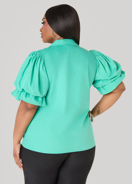 Puff Sleeved V Neck Top