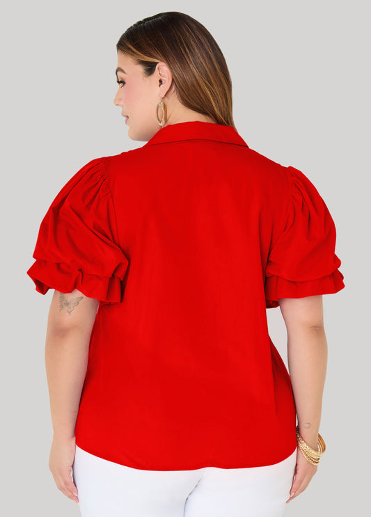 Puff Sleeved V Neck Top