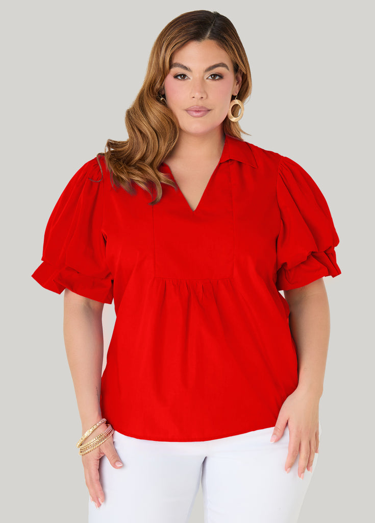 Puff Sleeved V Neck Top – Ashley Stewart