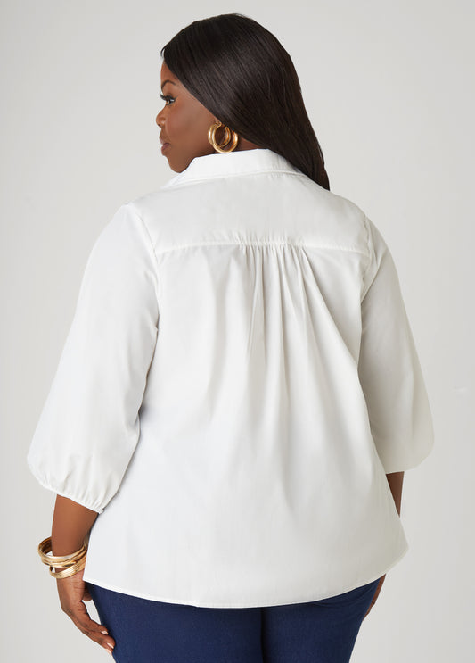Smocked Cotton Blend Blouse