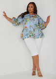 Striped And Floral Peplum Shirt