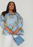Striped And Floral Peplum Shirt
