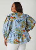 Striped And Floral Peplum Shirt