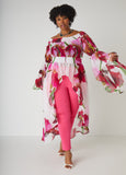 Plus Size Floral Sheer Off The Shoulder Plus Size Hi Low Duster Top