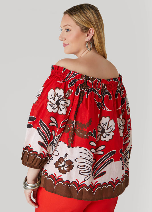 Off The Shoulder Scarf Print Top