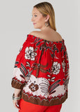 Off The Shoulder Scarf Print Top