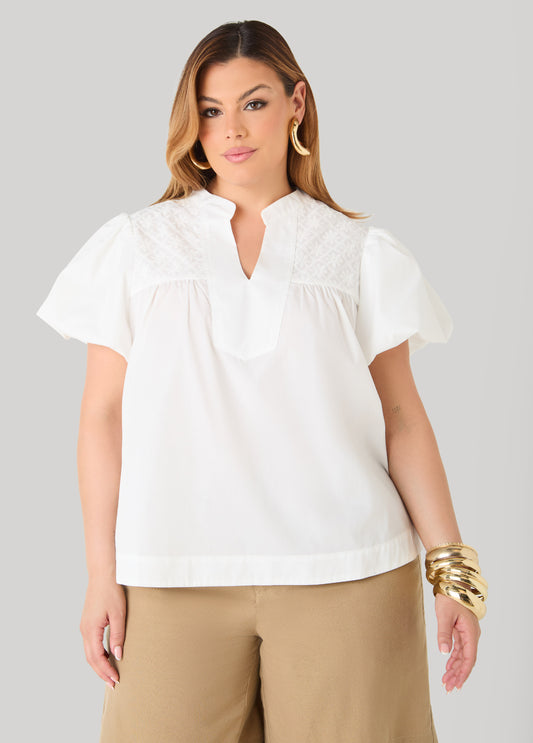Puff Sleeve Embroidered Top
