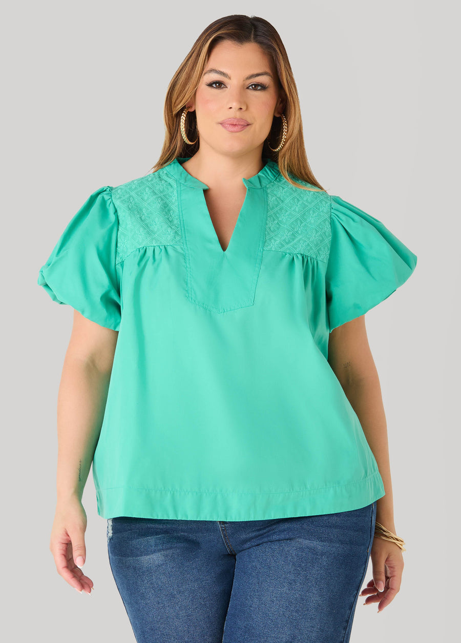 Puff Sleeve Embroidered Top
