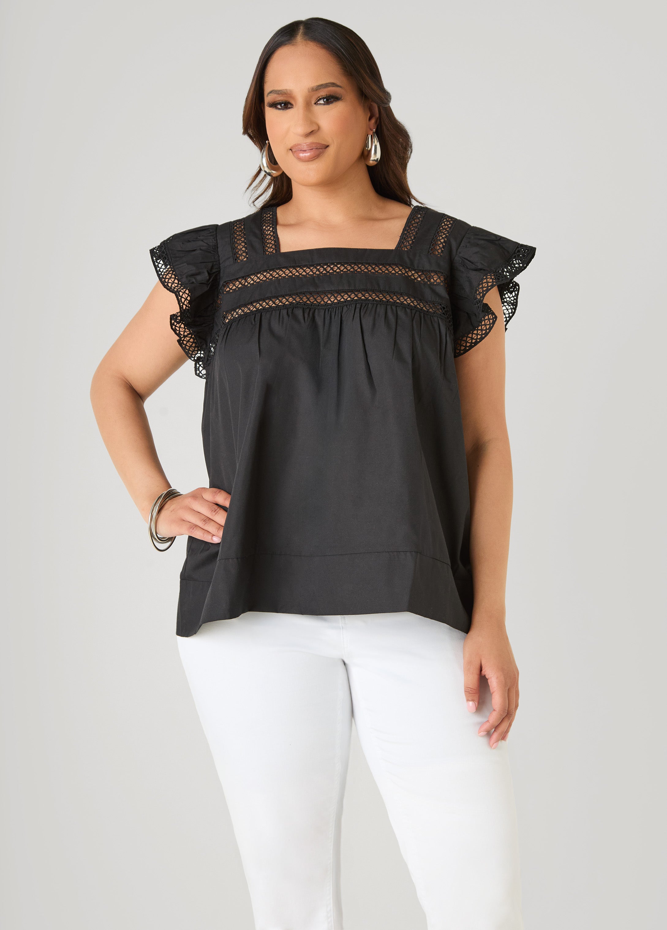 Lattice Trimmed Poplin Shirt