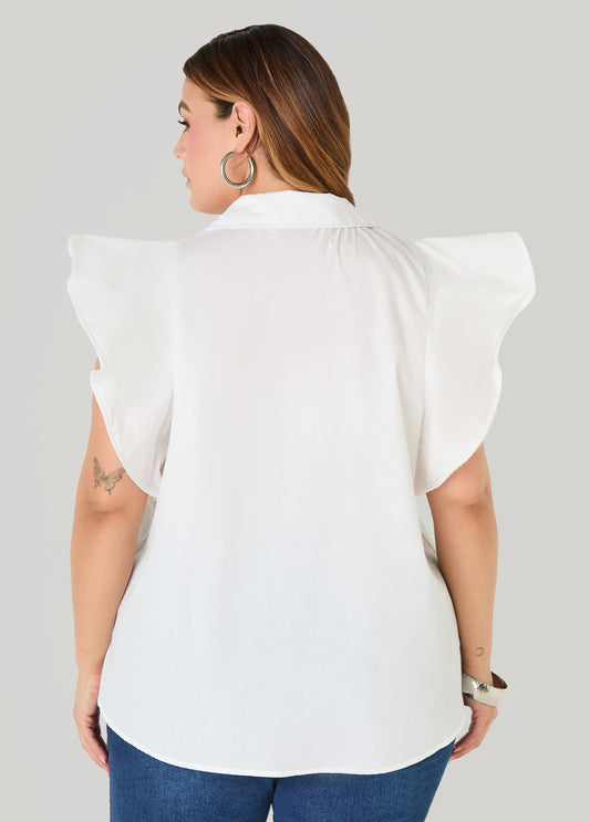 Ruffled Sleeve Poplin Top