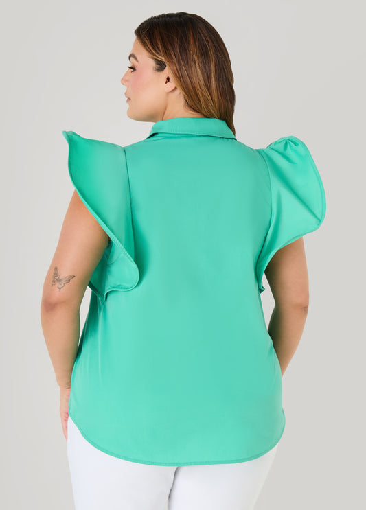 Ruffled Sleeve Poplin Top