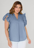 Ruffled Sleeve Poplin Top