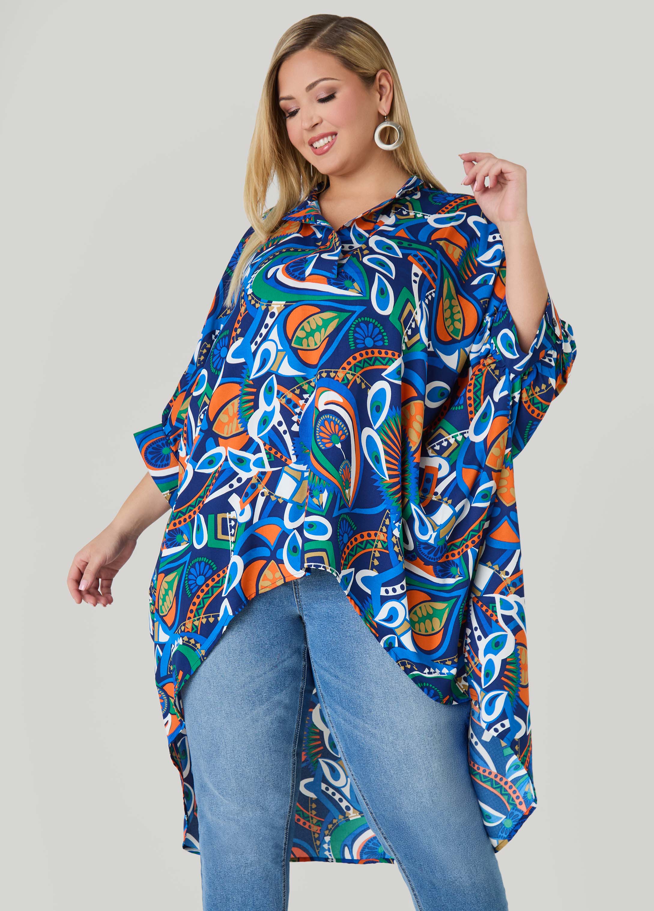 Plus Size Printed Hi Low Tunic