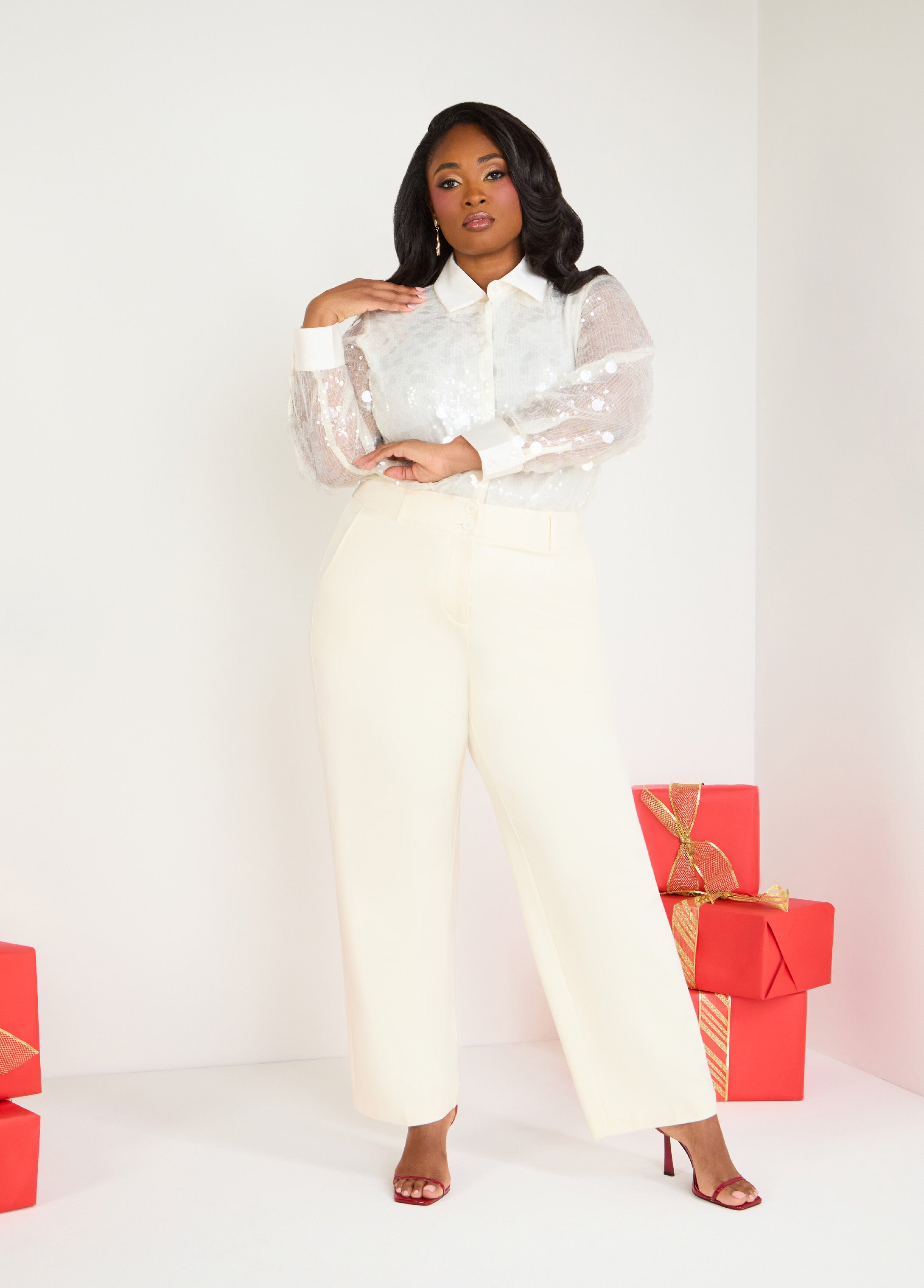 Plus Size white mesh satin shirt top trendy holiday fashion top