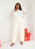 Plus Size white mesh satin shirt top trendy holiday fashion top
