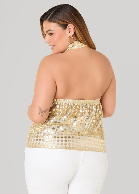 Tie Neck Polka Dot Halter Top