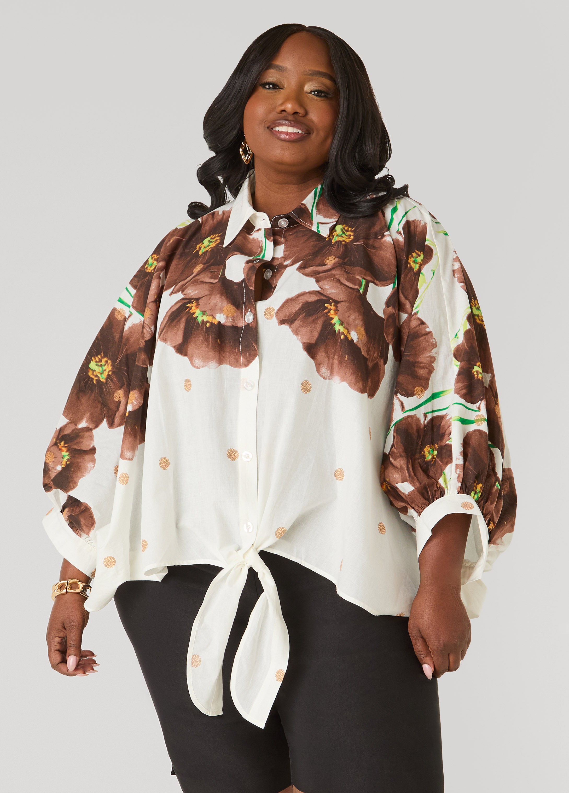 Tie Front Floral Cotton Shirt