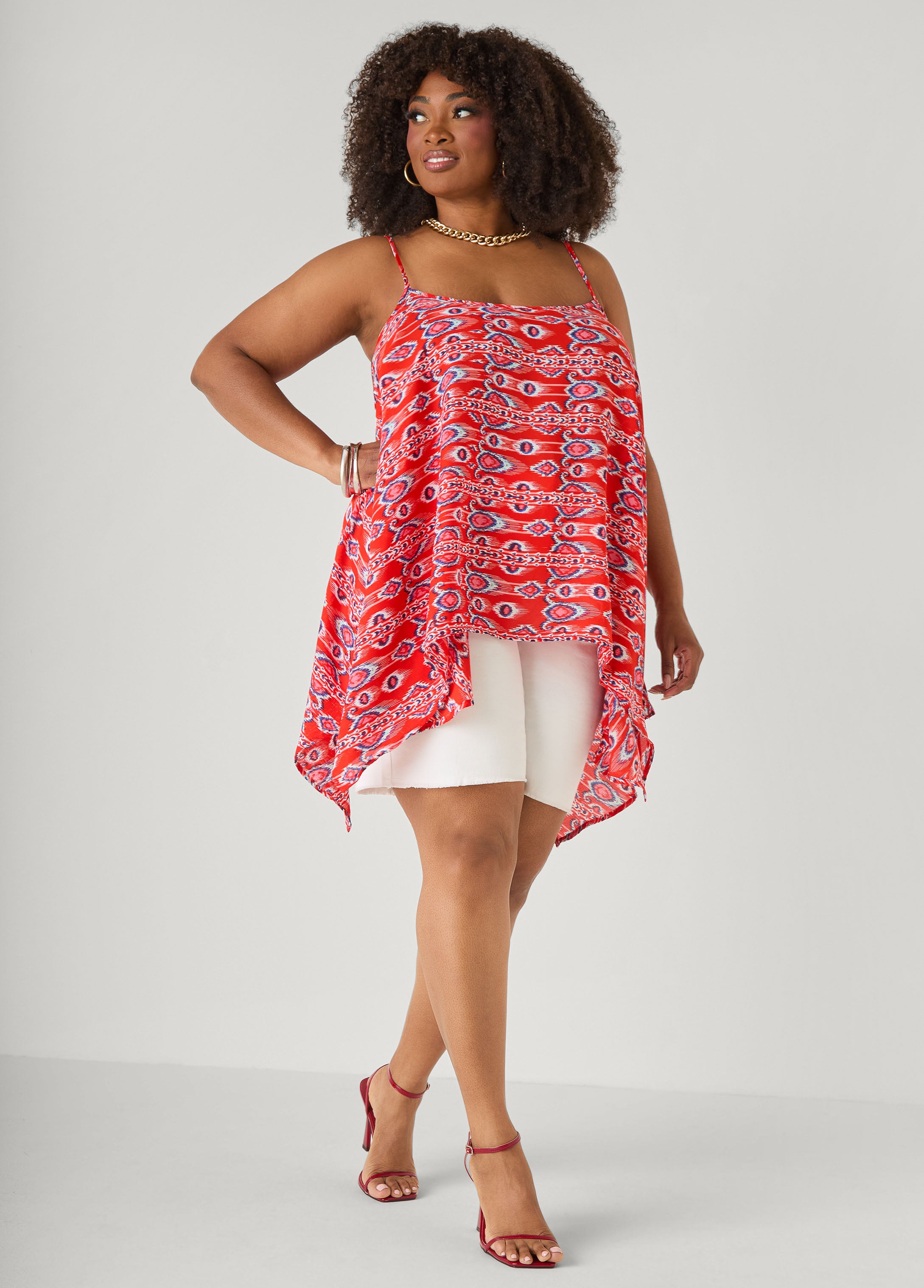 Plus Size Luxe Printed Tank Summer Sleeveless Cutout Top