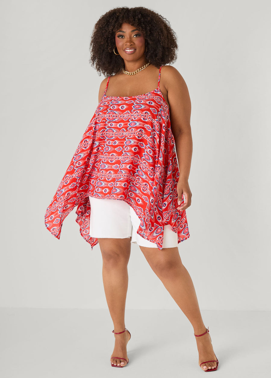 Plus Size Luxe Printed Tank Summer Sleeveless Cutout Top