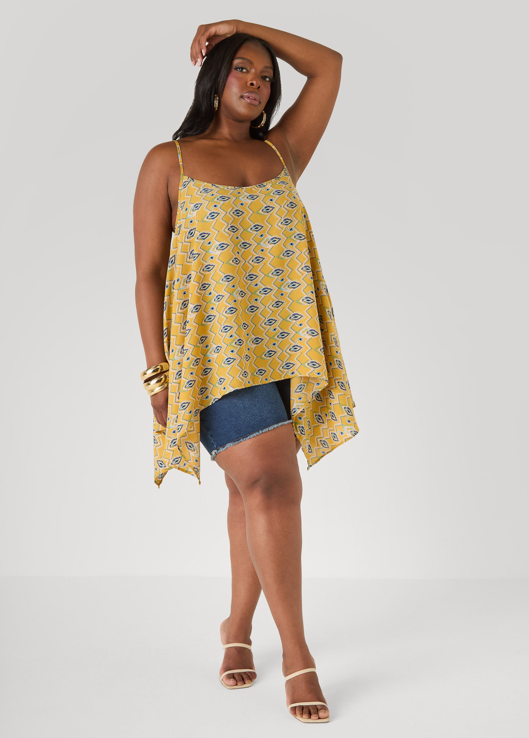 Plus Size Luxe Printed Tank Summer Sleeveless Cutout Top