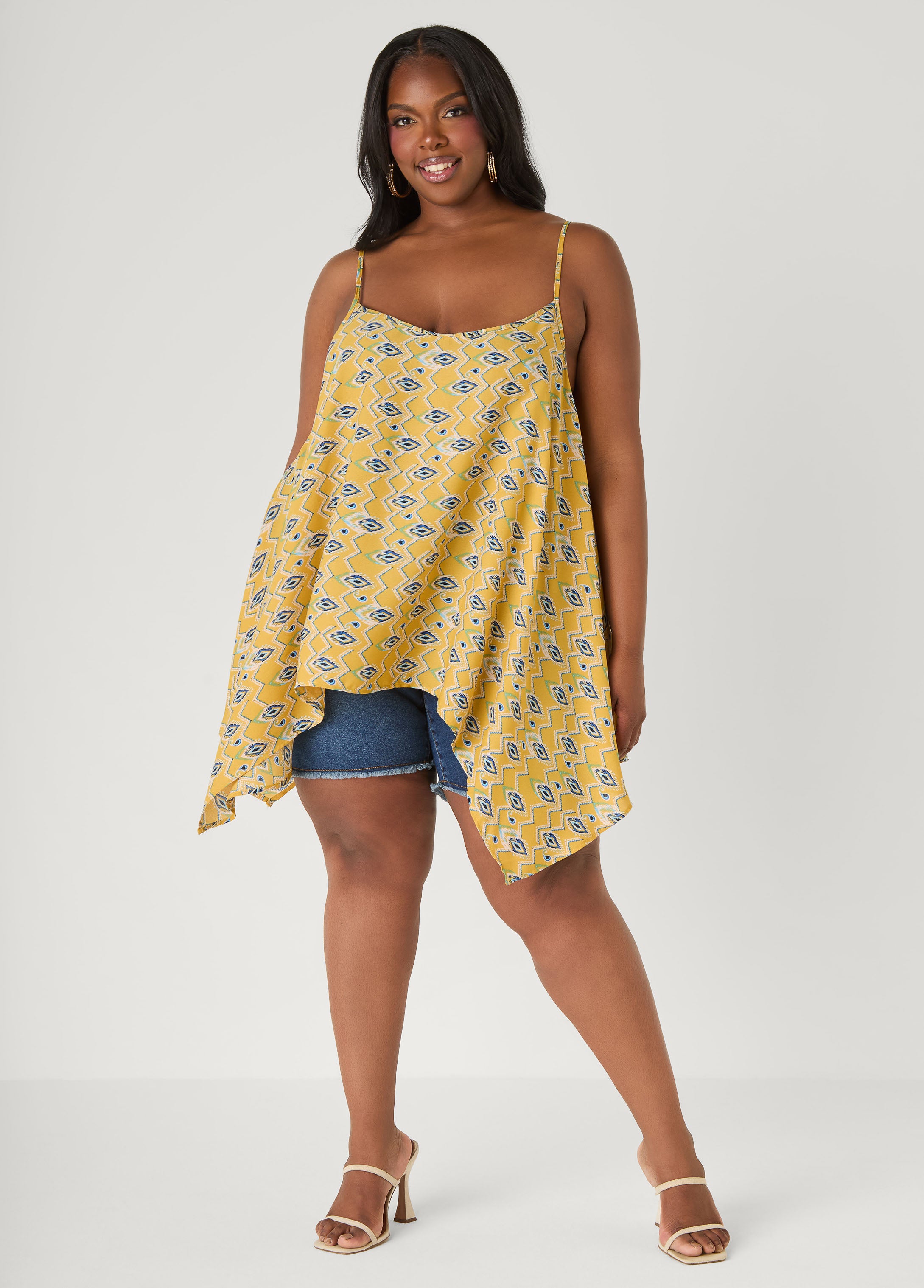 Plus Size Luxe Printed Tank Summer Sleeveless Cutout Top